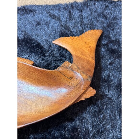 MCM Teak Carved Wooden Fish-Shaped Bowl Handcrafted - Picture 6 of 9